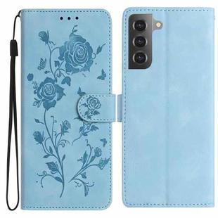For Samsung Galaxy S22 5G Rose Flower Embossing Pattern Leather Phone Case(Sky Blue)