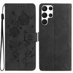 For Samsung Galaxy S22 Ultra 5G Rose Flower Embossing Pattern Leather Phone Case(Black)