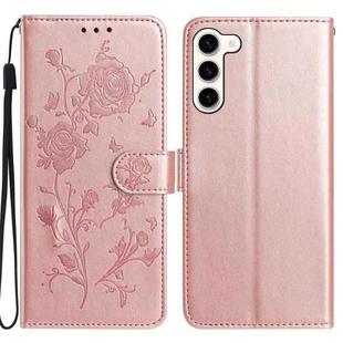 For Samsung Galaxy S23+ 5G Rose Flower Embossing Pattern Leather Phone Case(Rose Gold)