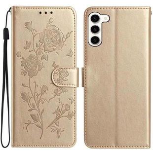 For Samsung Galaxy S23+ 5G Rose Flower Embossing Pattern Leather Phone Case(Gold)