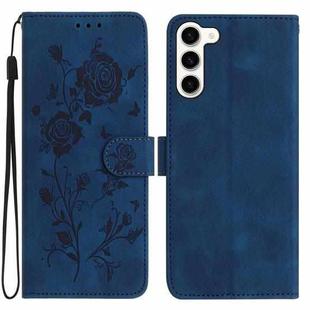 For Samsung Galaxy S23+ 5G Rose Flower Embossing Pattern Leather Phone Case(Dark Blue)