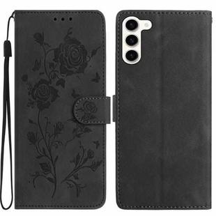 For Samsung Galaxy S23+ 5G Rose Flower Embossing Pattern Leather Phone Case(Black)