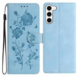 For Samsung Galaxy S23+ 5G Rose Flower Embossing Pattern Leather Phone Case(Sky Blue)