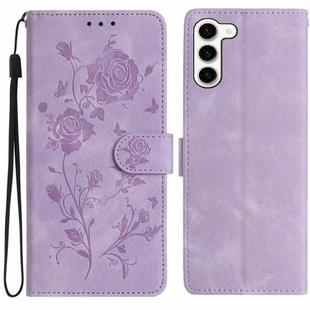 For Samsung Galaxy S23+ 5G Rose Flower Embossing Pattern Leather Phone Case(Light Purple)