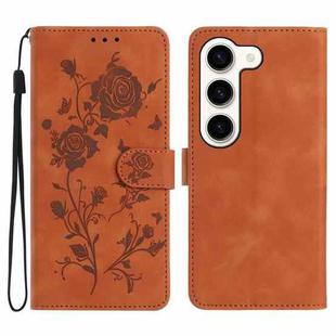 For Samsung Galaxy S23+ 5G Rose Flower Embossing Pattern Leather Phone Case(Brown)