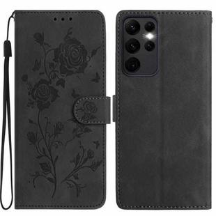 For Samsung Galaxy S23 Ultra 5G Rose Flower Embossing Pattern Leather Phone Case(Black)