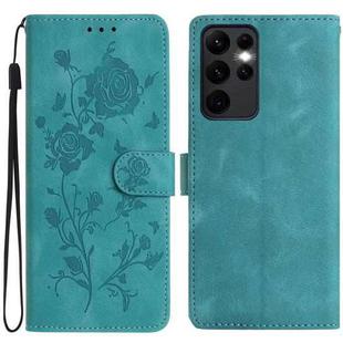 For Samsung Galaxy S23 Ultra 5G Rose Flower Embossing Pattern Leather Phone Case(Green)