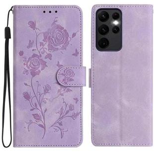 For Samsung Galaxy S23 Ultra 5G Rose Flower Embossing Pattern Leather Phone Case(Light Purple)