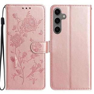 For Samsung Galaxy S24+ 5G Rose Flower Embossing Pattern Leather Phone Case(Rose Gold)