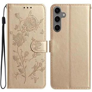 For Samsung Galaxy S24+ 5G Rose Flower Embossing Pattern Leather Phone Case(Gold)