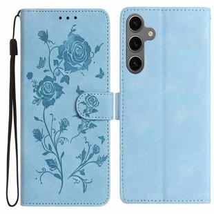 For Samsung Galaxy S24+ 5G Rose Flower Embossing Pattern Leather Phone Case(Sky Blue)