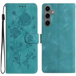 For Samsung Galaxy S24+ 5G Rose Flower Embossing Pattern Leather Phone Case(Green)