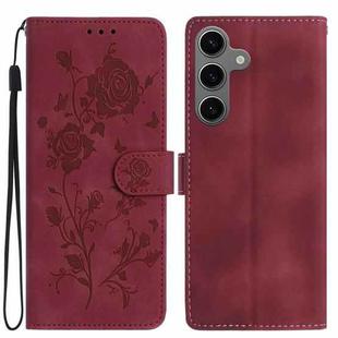 For Samsung Galaxy S24+ 5G Rose Flower Embossing Pattern Leather Phone Case(Red)