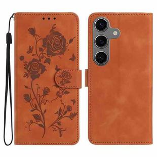 For Samsung Galaxy S24+ 5G Rose Flower Embossing Pattern Leather Phone Case(Brown)
