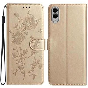 For Samsung Galaxy S25 Edge 5G Rose Flower Embossing Pattern Leather Phone Case(Gold)