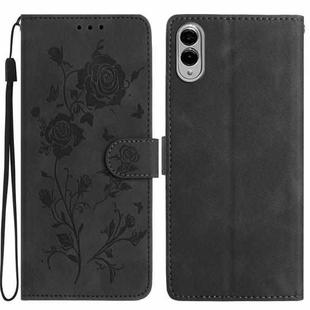 For Samsung Galaxy S25 Edge 5G Rose Flower Embossing Pattern Leather Phone Case(Black)