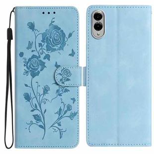 For Samsung Galaxy S25 Edge 5G Rose Flower Embossing Pattern Leather Phone Case(Sky Blue)