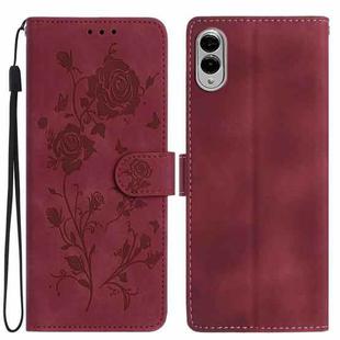 For Samsung Galaxy S25 Edge 5G Rose Flower Embossing Pattern Leather Phone Case(Red)