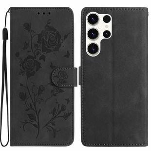 For Samsung Galaxy S25 Ultra 5G Rose Flower Embossing Pattern Leather Phone Case(Black)