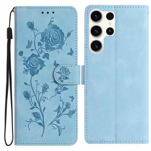 For Samsung Galaxy S25 Ultra 5G Rose Flower Embossing Pattern Leather Phone Case(Sky Blue)