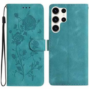 For Samsung Galaxy S25 Ultra 5G Rose Flower Embossing Pattern Leather Phone Case(Green)