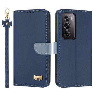 For OPPO Reno12 Pro 5G Metal Bow Leather Phone Case with Hand Strap(Dark Blue)