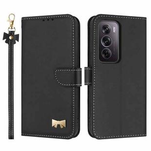 For OPPO Reno12 Pro 5G Metal Bow Leather Phone Case with Hand Strap(Black)
