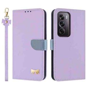 For OPPO Reno12 Pro 5G Metal Bow Leather Phone Case with Hand Strap(Purple)