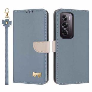 For OPPO Reno12 Pro 5G Metal Bow Leather Phone Case with Hand Strap(Light Blue)