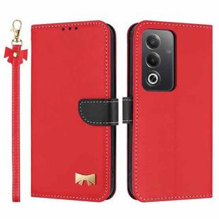 For OPPO A5 5G Global / A3 4G Global Metal Bow Leather Phone Case with Hand Strap(Red)