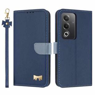 For OPPO A5 5G Global / A3 4G Global Metal Bow Leather Phone Case with Hand Strap(Dark Blue)