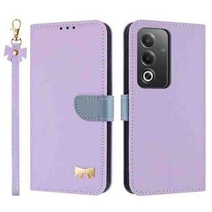 For OPPO A5 5G Global / A3 4G Global Metal Bow Leather Phone Case with Hand Strap(Purple)