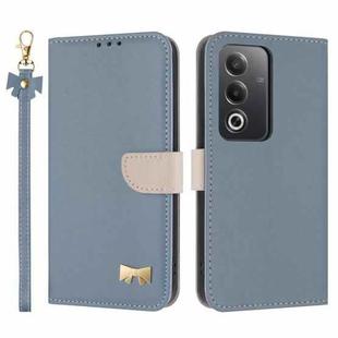For OPPO A5 5G Global / A3 4G Global Metal Bow Leather Phone Case with Hand Strap(Light Blue)