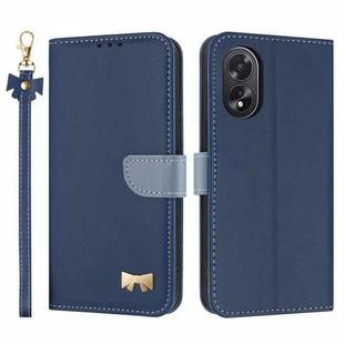 For OPPO A38 4G Global / A18 Metal Bow Leather Phone Case with Hand Strap(Dark Blue)