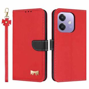 For OPPO A40 4G Global / A60 Metal Bow Leather Phone Case with Hand Strap(Red)