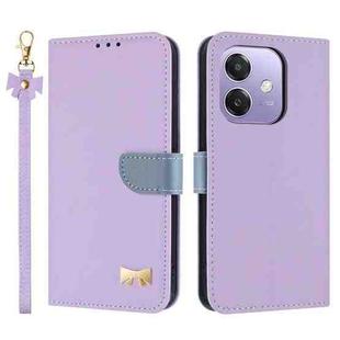 For OPPO A40 4G Global / A60 Metal Bow Leather Phone Case with Hand Strap(Purple)