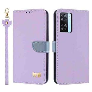 For OPPO A77 4G / A57 4G Global Metal Bow Leather Phone Case with Hand Strap(Purple)