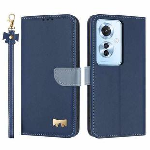 For OPPO Reno11 F / F21 Pro India Metal Bow Leather Phone Case with Hand Strap(Dark Blue)
