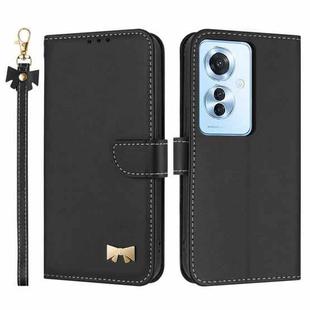For OPPO Reno11 F / F21 Pro India Metal Bow Leather Phone Case with Hand Strap(Black)