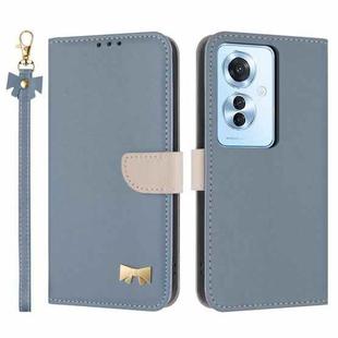 For OPPO Reno11 F / F21 Pro India Metal Bow Leather Phone Case with Hand Strap(Light Blue)