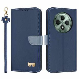 For OPPO Reno12 F Global Metal Bow Leather Phone Case with Hand Strap(Dark Blue)
