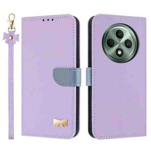 For OPPO Reno12 F Global Metal Bow Leather Phone Case with Hand Strap(Purple)