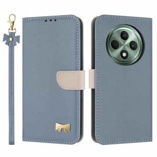 For OPPO Reno12 F Global Metal Bow Leather Phone Case with Hand Strap(Light Blue)