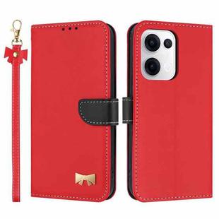For OPPO Reno13 5G Metal Bow Leather Phone Case with Hand Strap(Red)