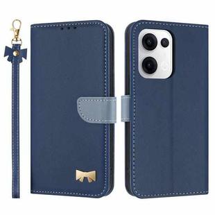For OPPO Reno13 5G Metal Bow Leather Phone Case with Hand Strap(Dark Blue)