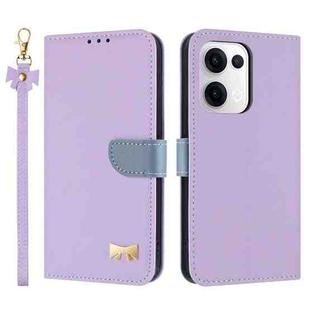 For OPPO Reno13 5G Metal Bow Leather Phone Case with Hand Strap(Purple)