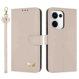 For OPPO Reno13 5G Metal Bow Leather Phone Case with Hand Strap(Apricot)