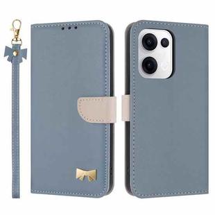For OPPO Reno13 5G Metal Bow Leather Phone Case with Hand Strap(Light Blue)
