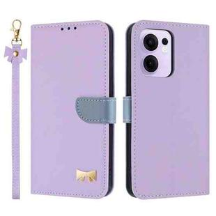 For OPPO Reno13 F Global Metal Bow Leather Phone Case with Hand Strap(Purple)
