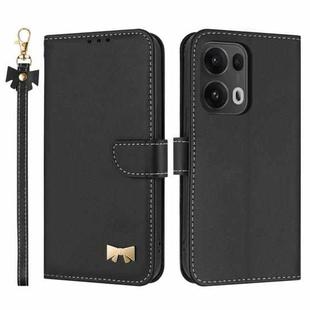 For OPPO Reno13 Pro 5G Metal Bow Leather Phone Case with Hand Strap(Black)